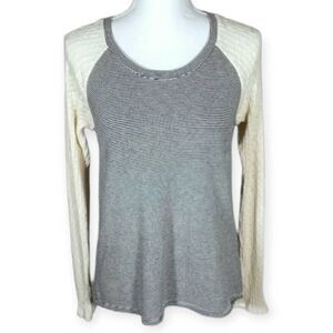 MICHAEL STARS BLACK & WHITE STRIPE  W/BEIGE SLEEVES SZ.OS EUC